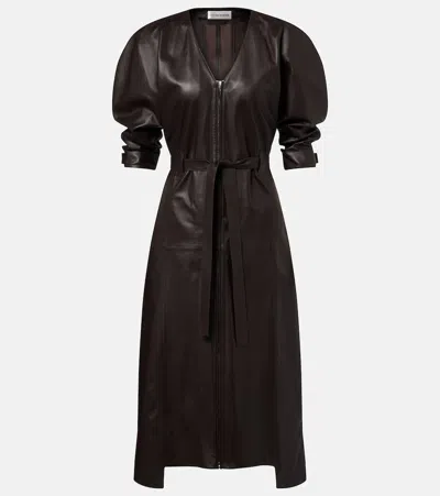 Victoria Beckham Leather Midi Dress In Black