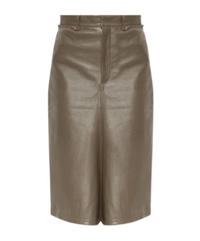 Victoria Beckham Leather Midi Pencil Skirt In Brown