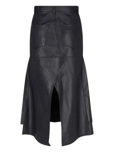 Victoria Beckham Leather Midi Skirt In Black