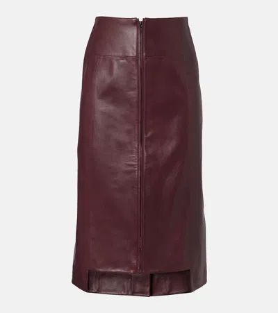 Victoria Beckham Leather Midi Skirt In Burgundy