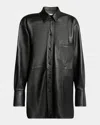 Victoria Beckham Leather Oversized Button-down Shirt In Black