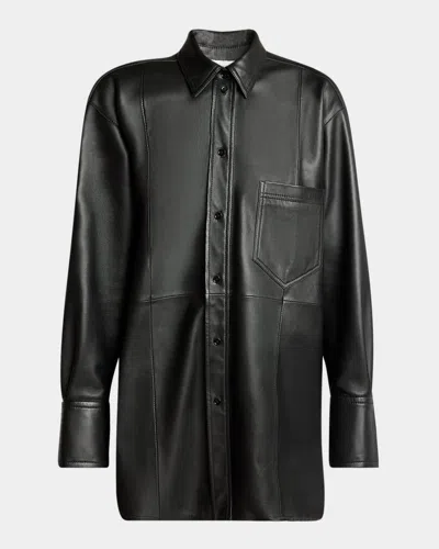 Victoria Beckham Leather Oversized Button-down Shirt In Black