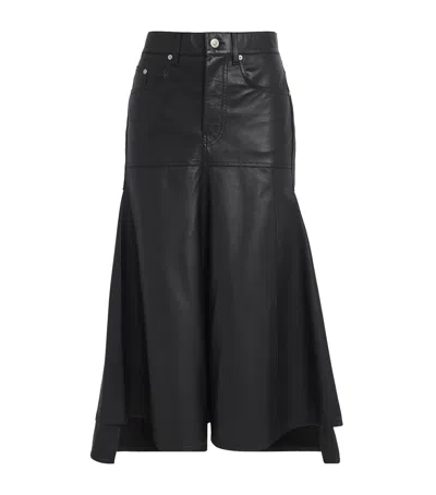 Victoria Beckham Leather Panelled Midi Skirt In 黑色