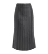 Victoria Beckham Leather Pinstripe Midi Skirt In Gray