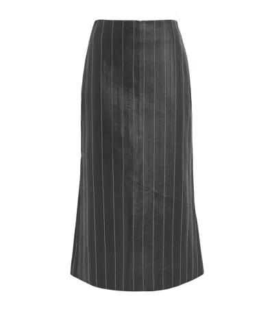 VICTORIA BECKHAM LEATHER PINSTRIPE MIDI SKIRT