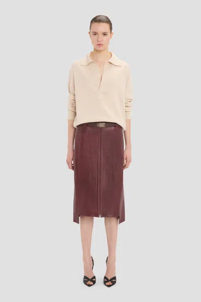 Victoria Beckham Leather Skirt In Acai In Burgundy