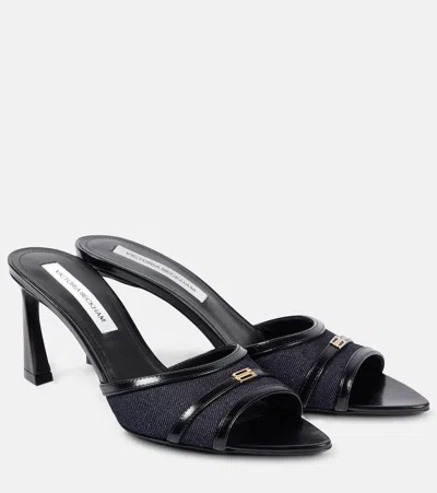 Victoria Beckham Leather-trimmed Denim Mules In Blue