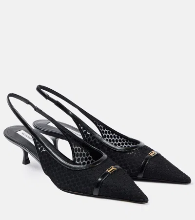 VICTORIA BECKHAM LEATHER-TRIMMED MESH SLINGBACK PUMPS