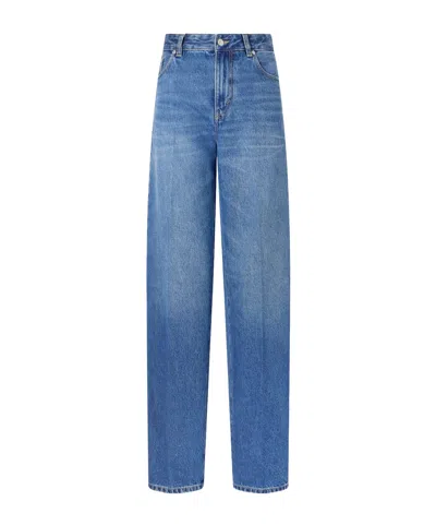 Victoria Beckham Leather-trimmed High-waist Wide-leg Jeans In Blue