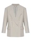 Victoria Beckham Light Grey Double-breasted Blazer With Notched Lapels In Gray