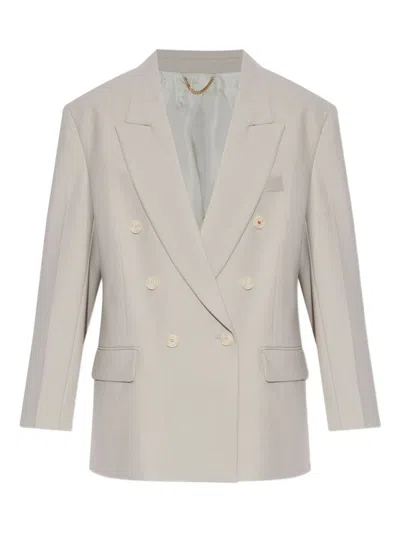 Victoria Beckham Light Grey Double-breasted Blazer With Notched Lapels In Gray