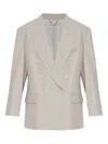 Victoria Beckham Light Grey Double-breasted Blazer With Notched Lapels In Gray