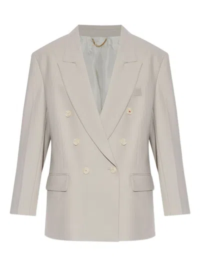 Victoria Beckham Light Grey Double-breasted Blazer With Notched Lapels In Gray