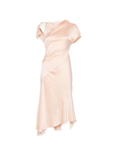 Victoria Beckham Light Pink Satin Midi Dress With Asymmetrical Details
