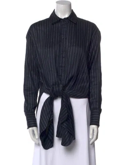 Pre-owned Victoria Beckham Linen Striped Button-up Top In Blue