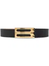 Victoria Beckham Grained Calfskin Belt With Gold Metal Buckle In Black