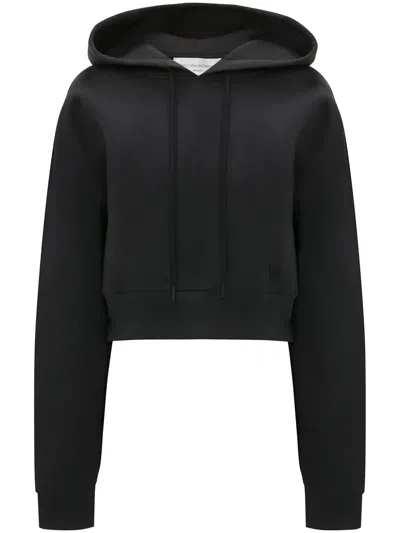 Victoria Beckham Logo-embroidered Cotton-blend Hoodie In Black