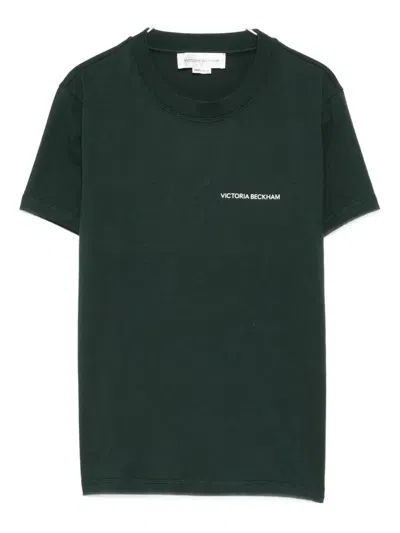 Victoria Beckham Logo-embroidered Cotton T-shirt In Green