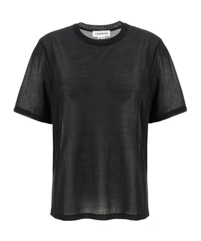 Victoria Beckham Embroidered Logo Sheer Fabric Crew Neck T-shirt In Black