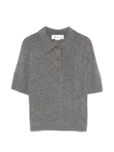 Victoria Beckham Logo Embroidered Polo Top In Gray