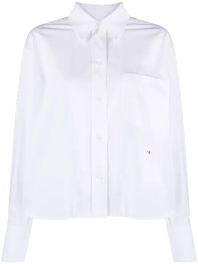 Victoria Beckham Cropped Shirt With Logo Embroidery Shirt And Blouse White