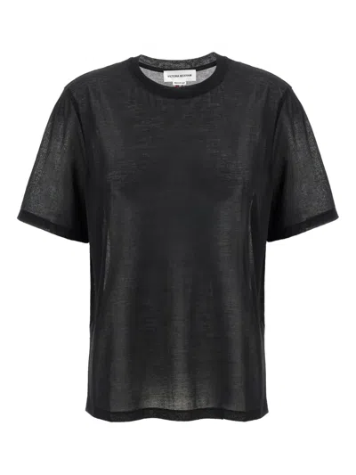 Victoria Beckham Embroidered Logo Sheer Fabric Crew Neck T-shirt In Black