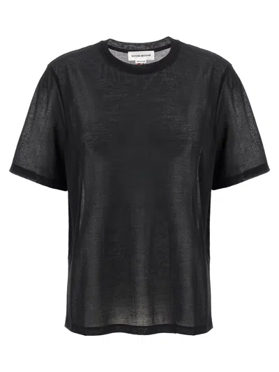 Victoria Beckham Embroidered Logo Sheer Fabric Crew Neck T-shirt In Black