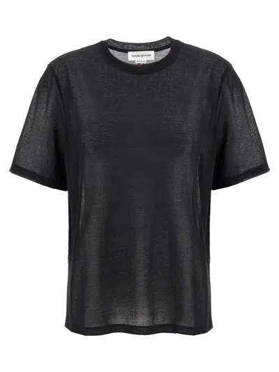 Victoria Beckham Embroidered Logo Sheer Fabric Crew Neck T-shirt In Black