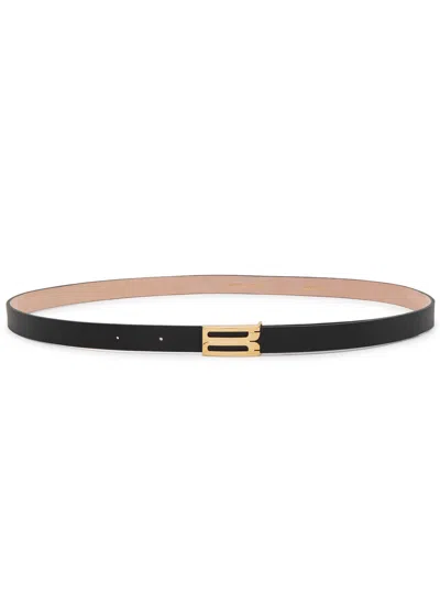 Victoria Beckham Logo Leather Belt In Black