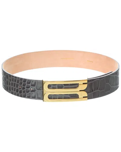 Victoria Beckham Embossed-crocodile Leather Belt In Grey