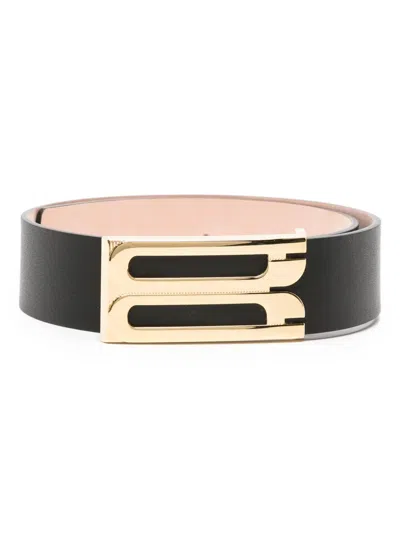 Victoria Beckham Saffiano Black Belt With Gold Buckle