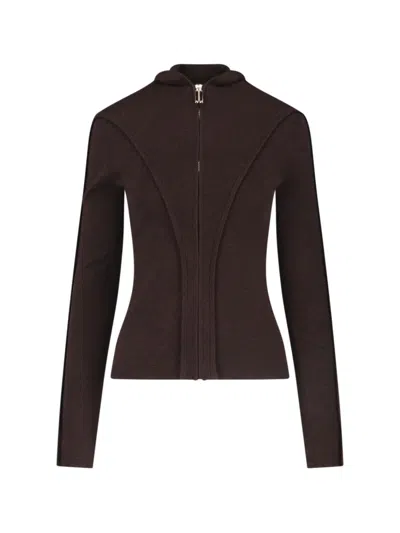 Victoria Beckham Logo Zip Sweater Brown