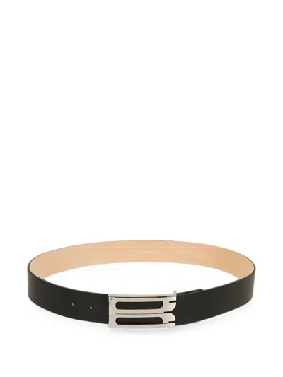 Victoria Beckham Logo-buckle Grained Leather Belt In Black