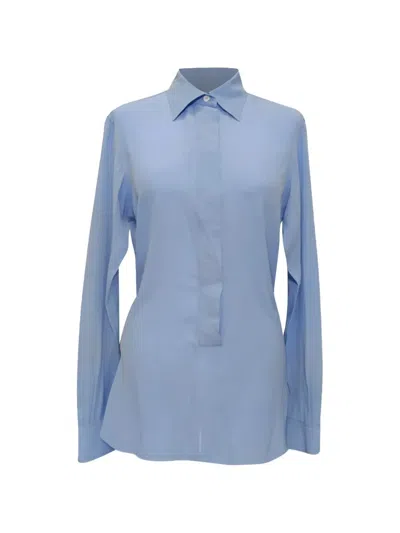 Pre-owned Victoria Beckham Logo-embroidered Blouse In Blue