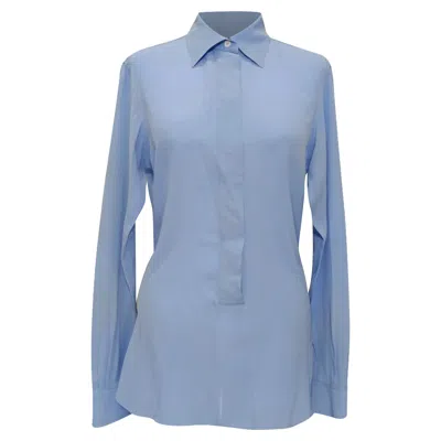 Victoria Beckham Logo-embroidered Blouse In Blue Silk