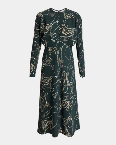 Victoria Beckham Paneled Printed Crepe Midi Dress In Green