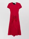 Victoria Beckham Red Crewneck Midi Dress With Gathered Waist And Rear Zip Closure In Red