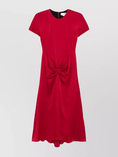 VICTORIA BECKHAM LONG SATIN FINISH DRESS WITH RUCHED DETAIL