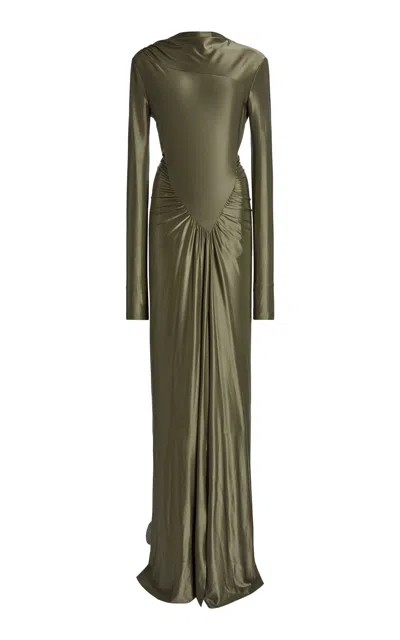 Victoria Beckham Long Sleeve Asymmetric Gown In Green