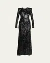 Victoria Beckham Long-sleeve Backless Sequined Gown In Black