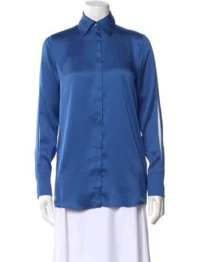 Pre-owned Victoria Beckham Long Sleeve Button-up Top In Blue