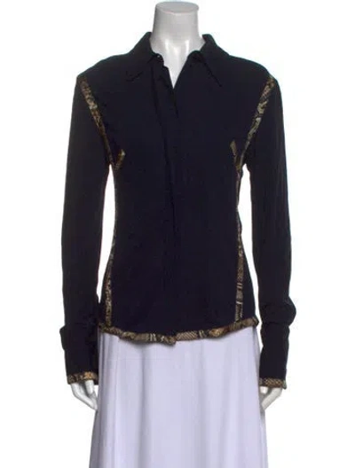 Pre-owned Victoria Beckham Long Sleeve Button-up Top In Blue