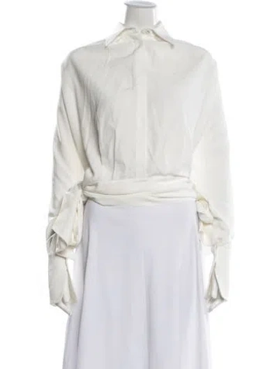 Pre-owned Victoria Beckham Long Sleeve Button-up Top In White