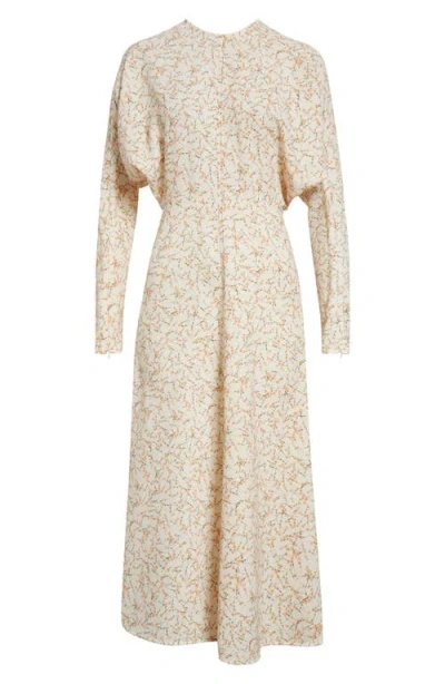 Victoria Beckham Long Sleeve Cady Midi Dress In Floral Ovation Peach
