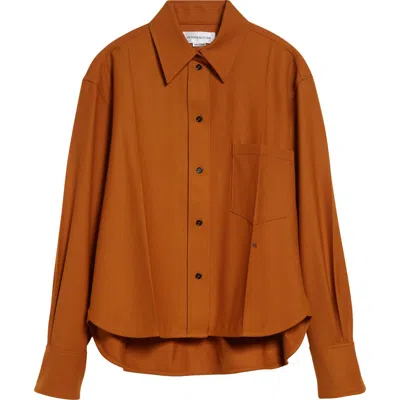 Victoria Beckham Long Sleeve Crop Button-up Shirt In Orange