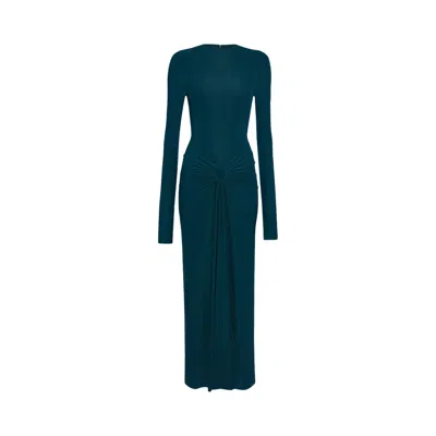 Pre-owned Victoria Beckham Long-sleeve Cut Out Gown 'dark Teal' | Green | Women's Size 10