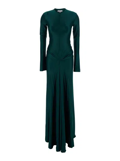 Victoria Beckham Long Sleeve Cut-out Gown In Green