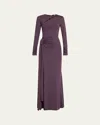 Victoria Beckham Tie-front Cut-out Gown In Fig