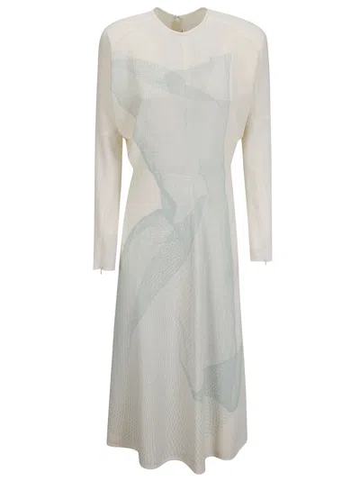 Victoria Beckham Long Sleeve Dolman Midi Dress In Contorted Net - White/ Blue