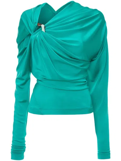 Victoria Beckham Long-sleeve Draped Blouse In Green